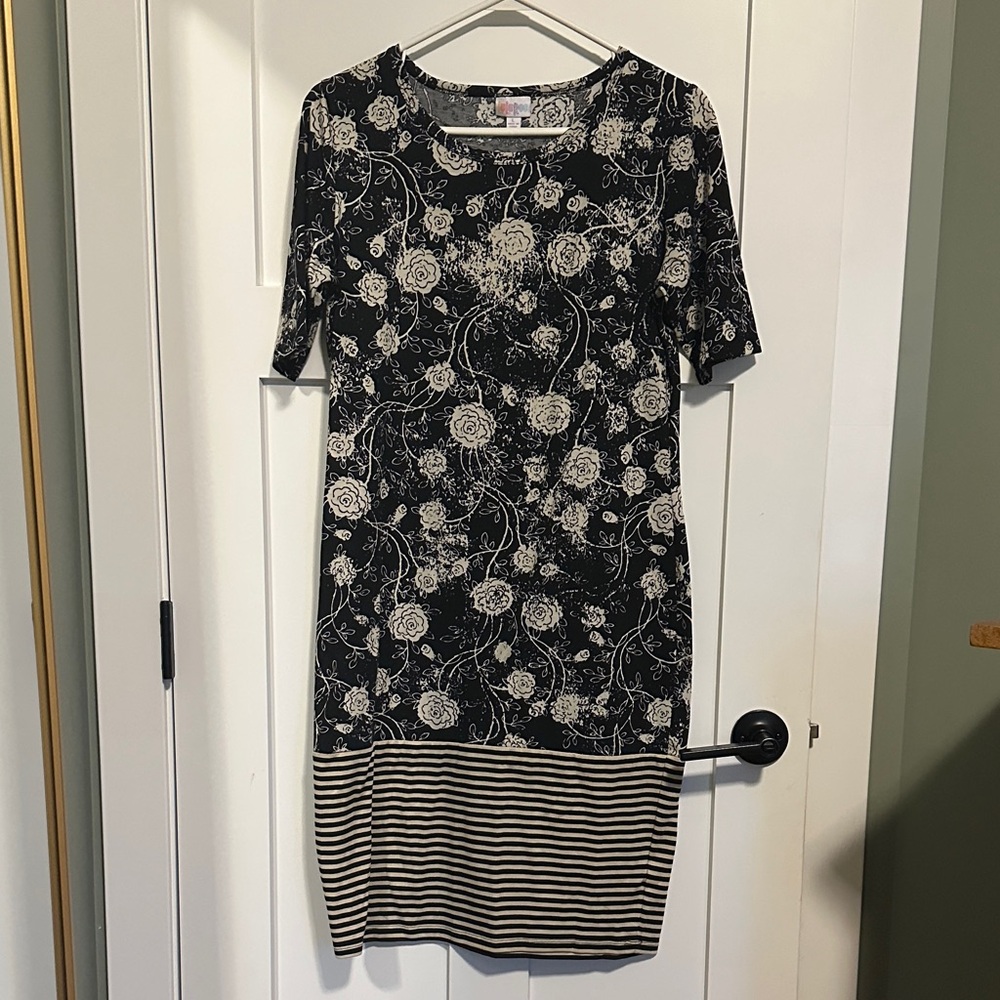 LuLaRoe Black and Cream Floral Midi Dress